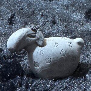 Handcrafted Clay Sheep Figurine With Textured Details - Gray Ceramic Animal Deco